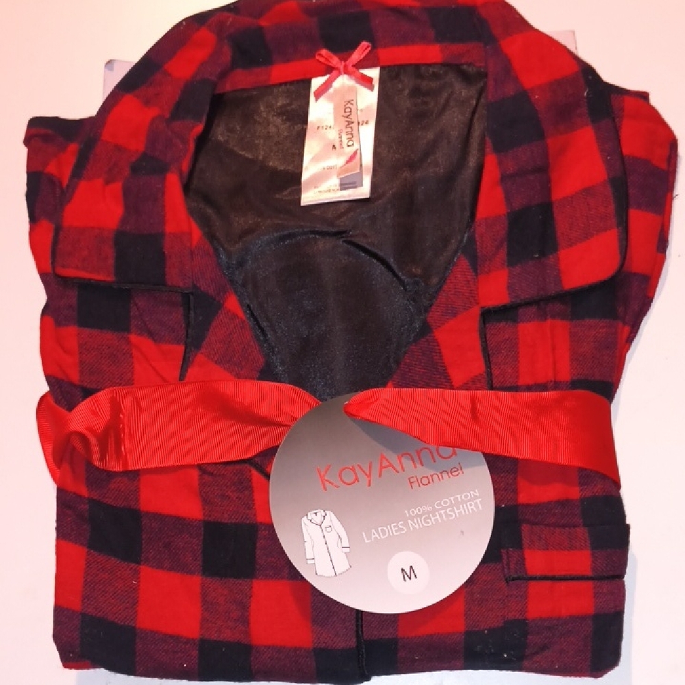 KayAnna Red and Black Flannel Nightshirt  Medium